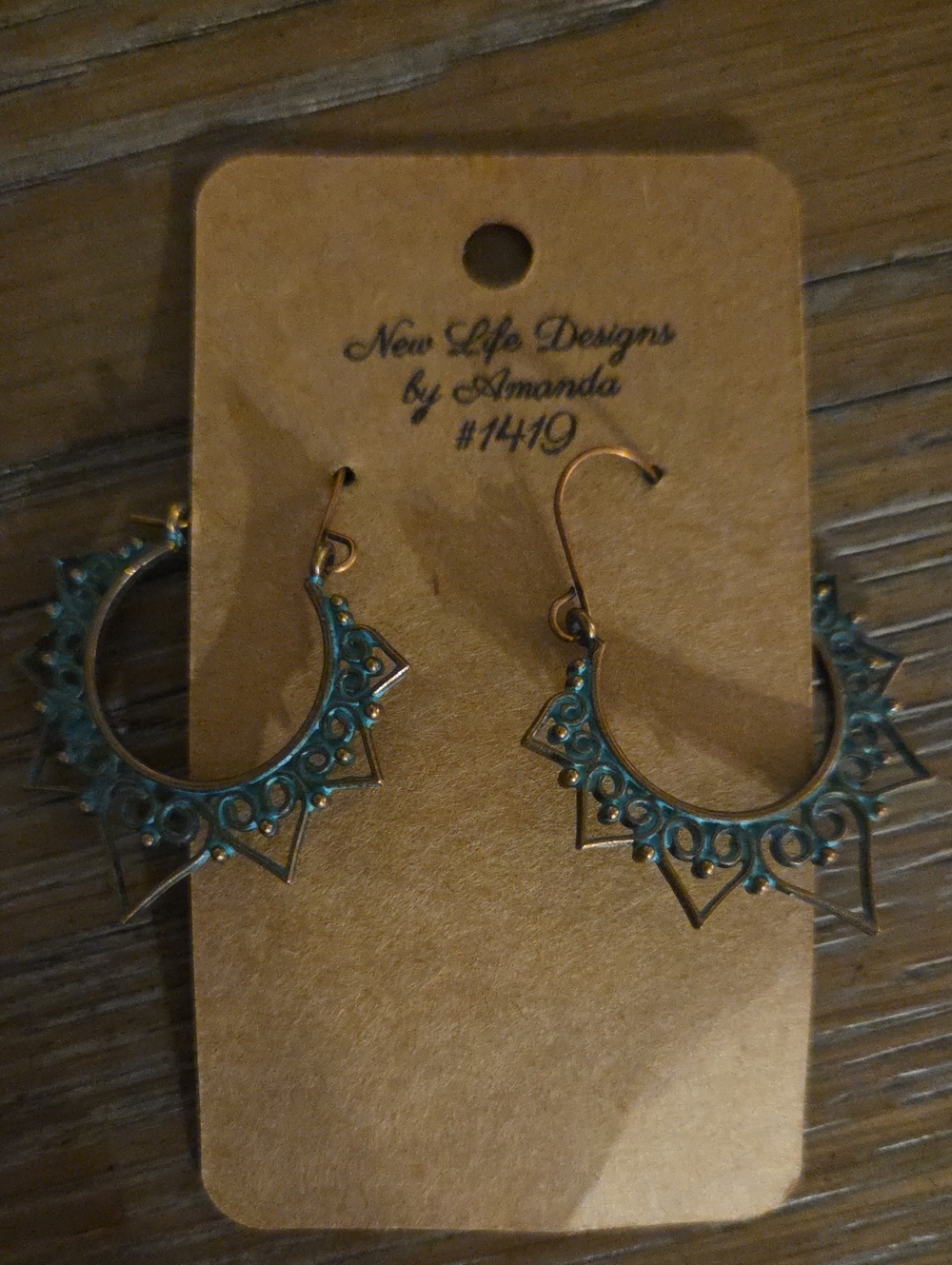 Turquoise Patina Sunburst Hoop Earrings
